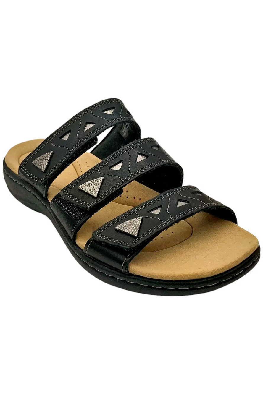 Clarks Collection Leather Slide Sandals Laurieann Nora Black - Wide